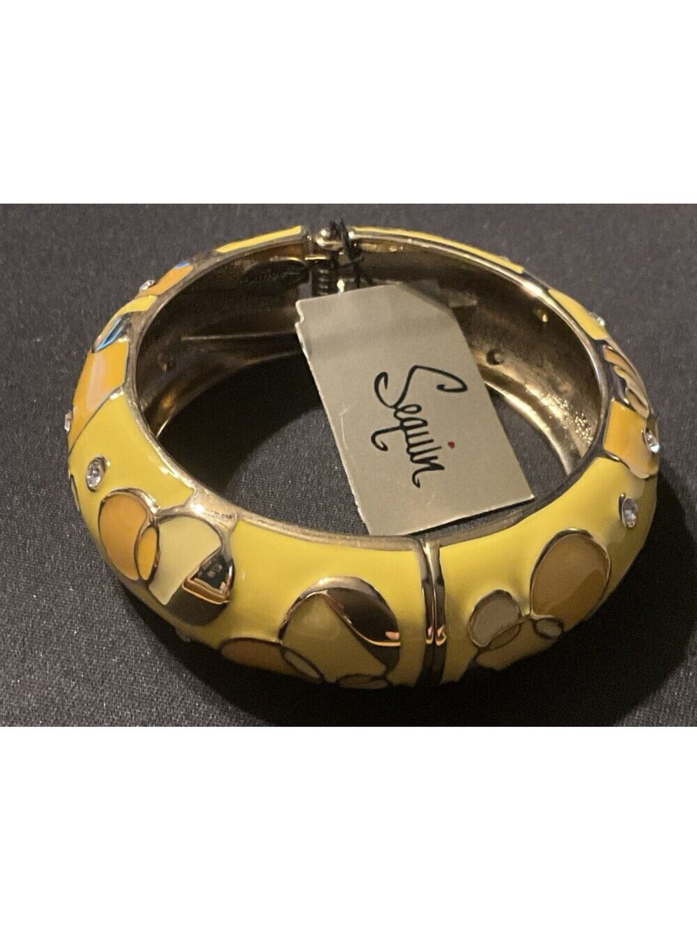 Size 7 Sequin Nordstrom Yellow Gold Tone Enamel Hinged Open Bangle